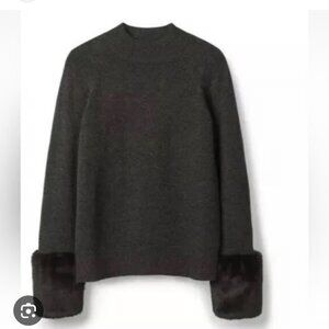 Boden Benedicta Black Turtleneck Sweater with Faux Fur Cuffs